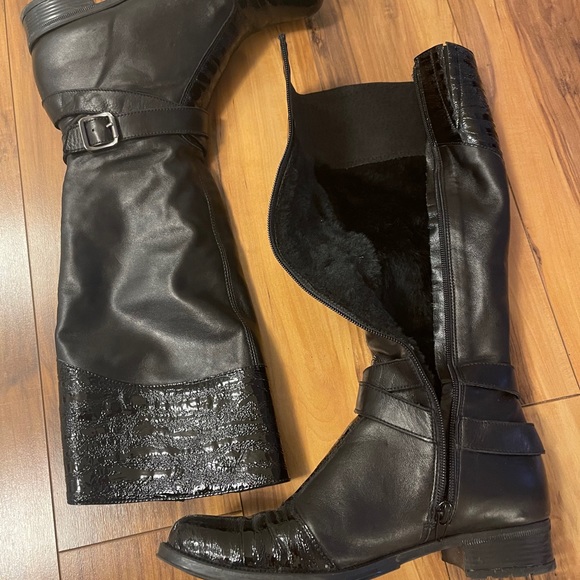 Black women leather boots with lining - Picture 5 of 7